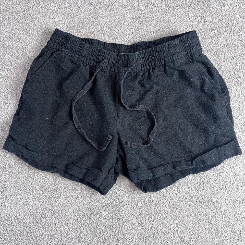 Linen Blend Drawstring Shorts XS High Rise Relaxed Summer Black Old Navy